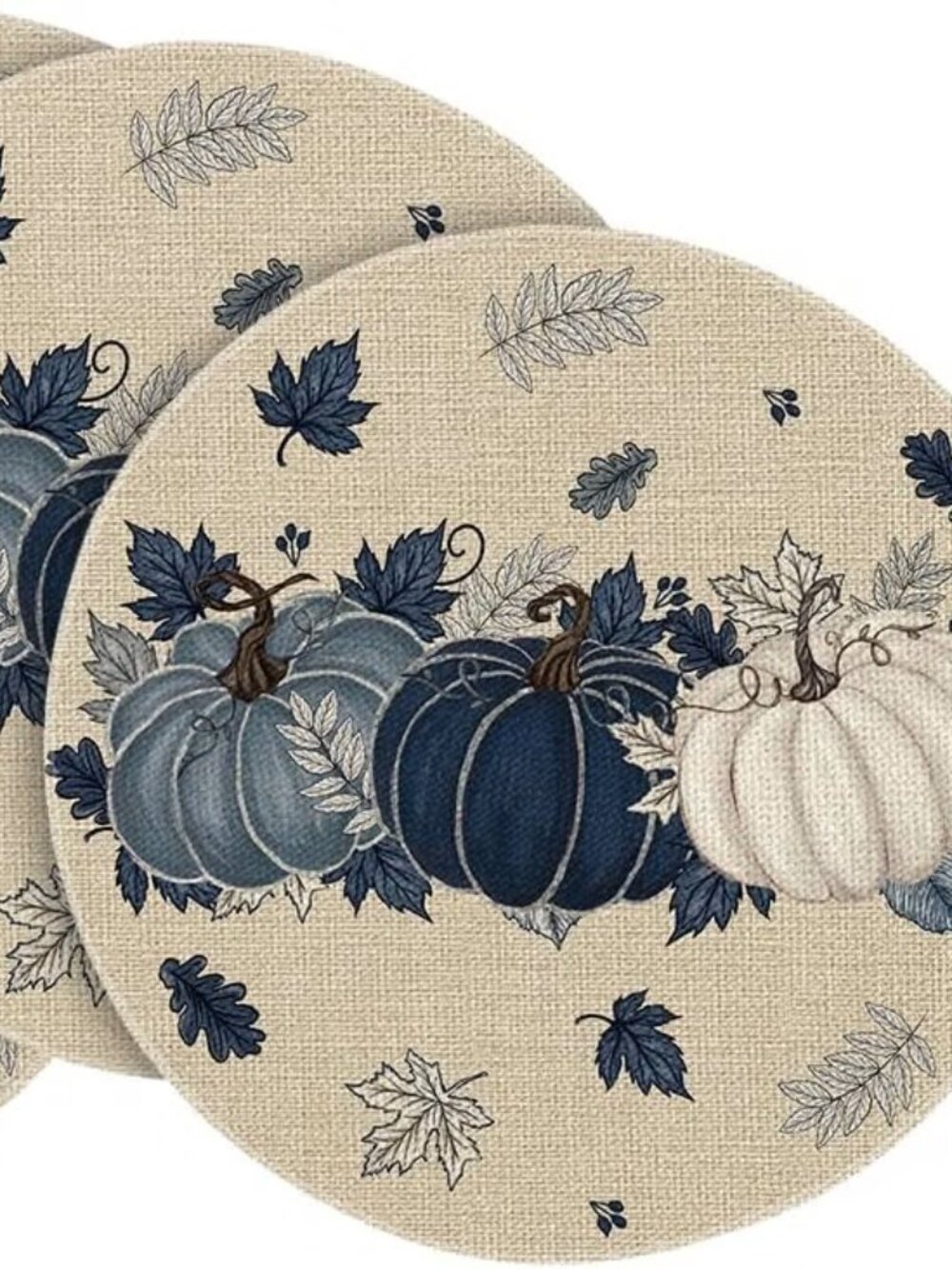 Set of 4  Navy Blue Pumpkins Round Fall Placemats